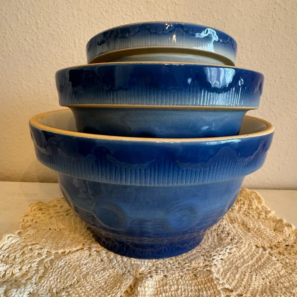 Vintage Blue Stoneware Bowl Set - Picture 1 of 16